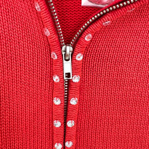 Quacker Factory Womens Zip Front Sweater Size 2X Embellished 100% Cotton Red - Picture 5 of 7